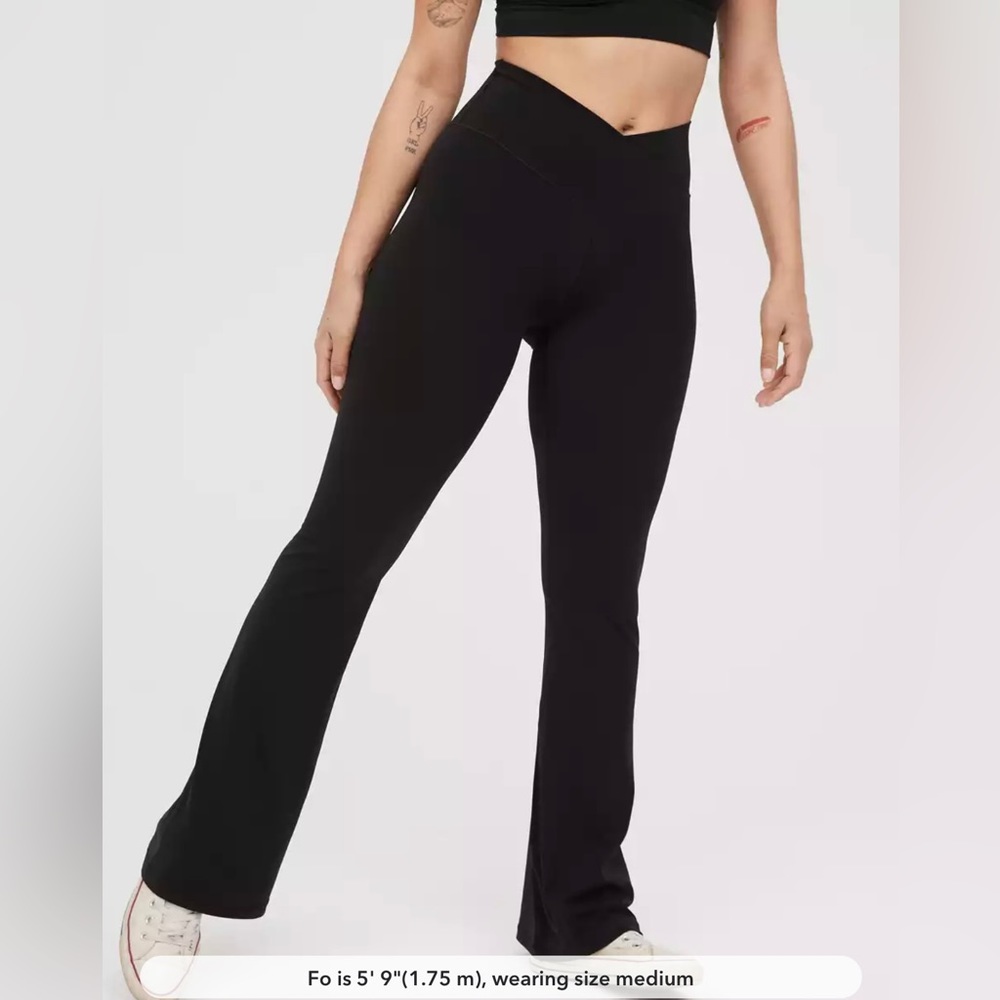 OFFLINE By Aerie Real Me High Waisted Crossover Flare Legging Black